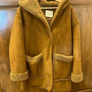 Lucky Brand Brown Faux Shearling Coat with Hood